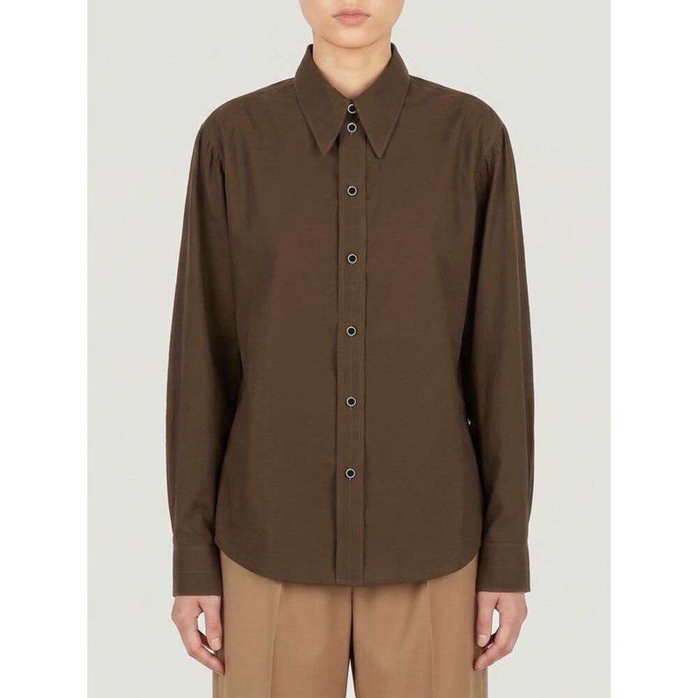 Lemaire Women Lemaire Long-Sleeved Cotton And Silk Blend Shirt With Curved Hem